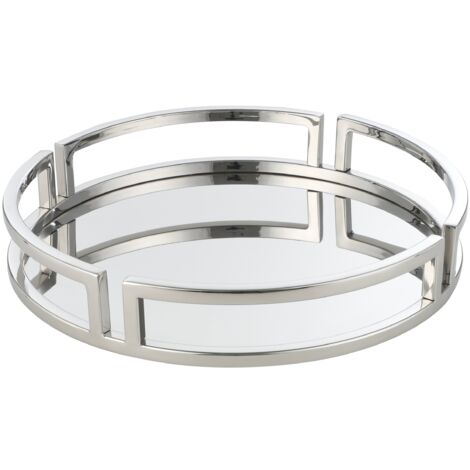 EGLO LIVING Dekotablett Savant, Spiegel Tablett zum Dekorieren mit Rand, Deko Serviertablett rund aus Metall in Chrom, Spiegeltablett Ø 38 cm