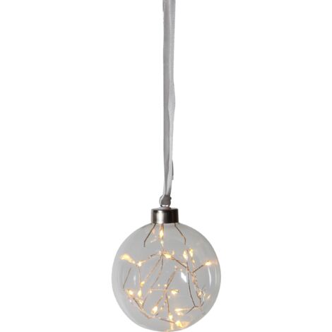 EGLO LED-Weihnachtskugel für Innen, beleuchtete Glaskugel zum Aufhängen, transparente Leuchtkugel zum Hängen mit Timer, warmweiß, Batterie-Betrieb, Ø 10 cm