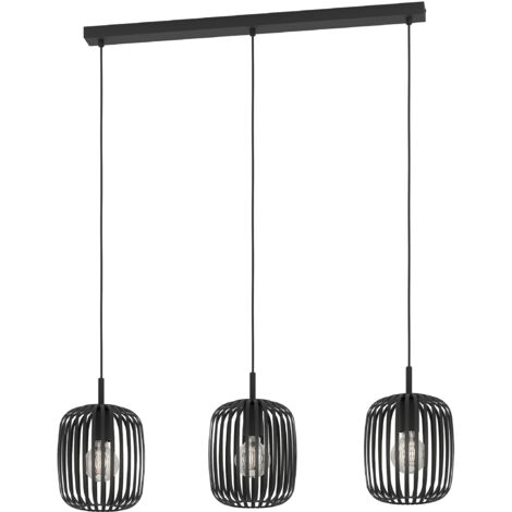 EGLO Hängelampe Romazzina, Esstisch Pendelleuchte 3-flammig, Esszimmerlampe aus Metall in Schwarz, Hängeleuchte mit E27 Fassung