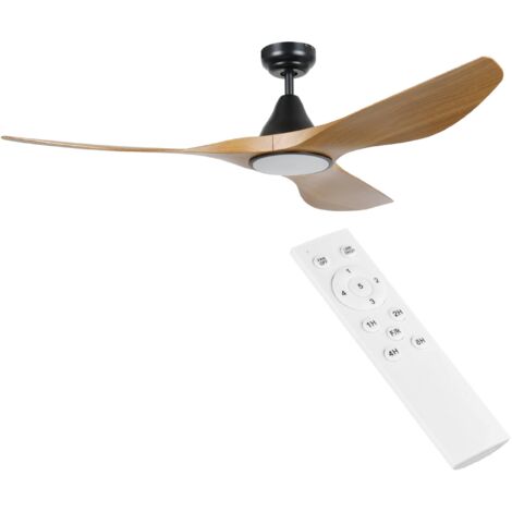 EGLO Deckenventilator Portsea, 3 Flügel Ventilator mit Beleuchtung und Fernbedienung, Sommer Winter Betrieb, warmweiß - kaltweiß, Kunststoff in Schwarz und Holz-Optik, DC Motor, leise, Ø 132 cm