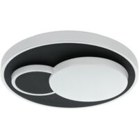 EGLO LED Deckenleuchte Lepreso, runde Deckenlampe mit Kreis-Dekor, Deckenbeleuchtung aus Metall und Kunststoff in Weiß und Schwarz, Aufbauleuchte für Flur und Schlafzimmer, warmweiß, Ø 38,5 cm