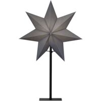 EGLO Tischlampe mit Weihnachtsstern, Dekostern beleuchtet aus Papier in Grau mit Standfuß aus Metall in Schwarz, 3D Fenster-Leuchtstern stehend mit Kabel, E14 Fassung