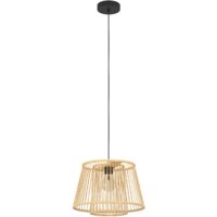 EGLO Hängelampe Hykeham, Pendelleuchte Esstisch 1-flammig, Holz Esszimmerlampe mit Lampenschirm aus Bambus in Natur, Hängeleuchte mit E27 Fassung