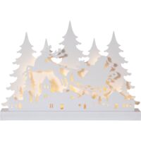 EGLO LED Weihnachtsdeko, Weihnachts-Silhouette aus Holz, Weihnachtsdorf mit Weihnachtsmann, Winterlandschaft in Weiß mit Timer und batteriebetriebener Beleuchtung, warmweiß, 42 x 30 cm