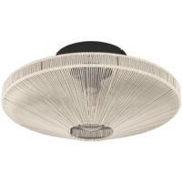 EGLO Deckenlampe Midsumer, Deckenleuchte aus Stoff, Deckenbeleuchtung Japanisch aus Metall in Schwarz und Naturgarn in Creme, Wohnzimmerlampe mit E27 Fassung, Ø 38 cm