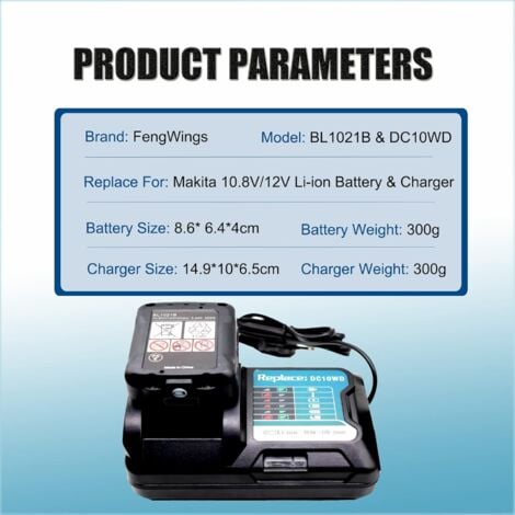 4 Stück BL1021B 2,0 Ah 12 V 10,8 V Ersatzakku für Makita mit Ladegerät DC10WD für Makita BL1041B BL1021B BL1016 BL1041B 197339-1 197406-2 BL1040 BL1040B BL1015 DC10SB DC10WC