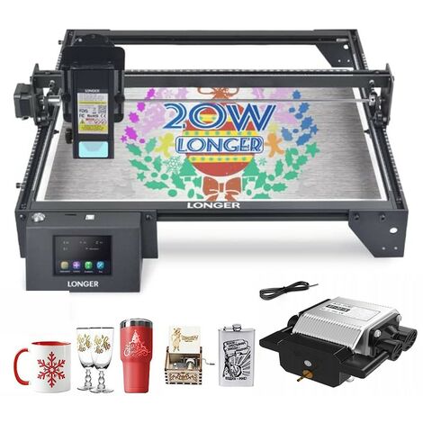 LONGER Ray5 5W Lasergravierer Bundle - Mit Luftpumpe & 3-in-1 Rotation, 400x400mm Arbeitsbereich