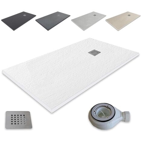 PIATTO DOCCIA IN RESINA EXTRA PIATTA outletaseo®  TUTTE LE MISURE DISPONIBILI- ANTISCIVOLO TEXT URA LAVAGNA  【120x70, BIANCO RAL-9003】-  Include valvola di scarico + Griglia