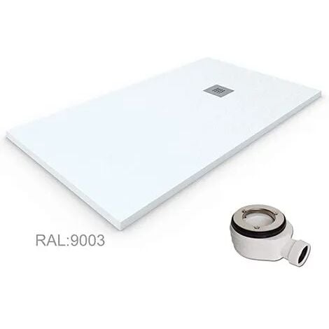 PIATTO DOCCIA IN RESINA EXTRA PIATTA outletaseo®  TUTTE LE MISURE DISPONIBILI- ANTISCIVOLO TEXT URA LAVAGNA  【120x70, BIANCO RAL-9003】-  Include valvola di scarico + Griglia