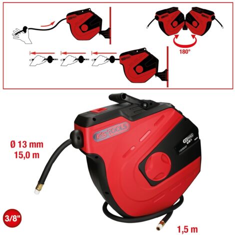 KS TOOLS TOOLS Luft- und Wasserschlauchtrommel - Wand - 15m - 3/8 Zoll - 515.3445