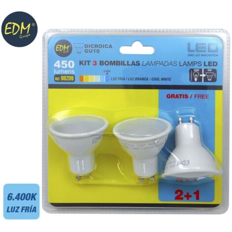 Set mit 3 GU10 5W 450lm 6400K Kaltweiß EDM LED-Lampen - Art.-Nr. 98209