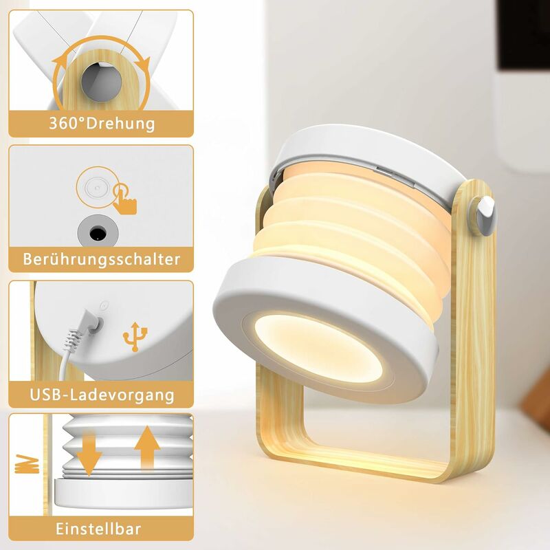 Lampe de chevet LED intelligente, 3 niveaux de luminosité, lampe de chevet  multicolore avec fonction minuterie, commande tactile,Starlight