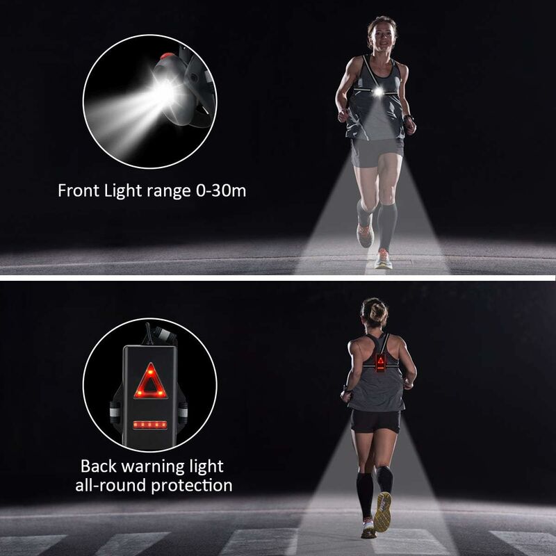 Lampe de running Light Usb Led Chest Light Lampe de poche étanche 3 modes  d'éclairage avec feu arrière et sangle réglable pour coureurs, joggeurs,  marche, Hikin