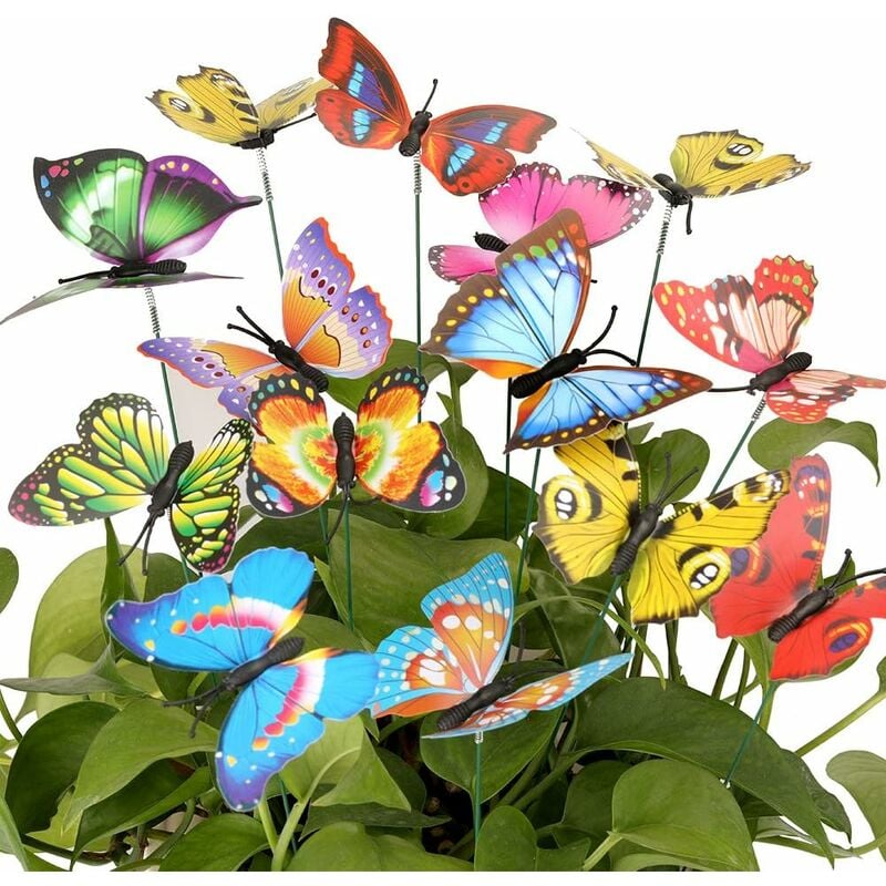 Relaxdays Décoration de jardin papillon, lot de 36, jardinière, piquets pour  plantes, déco extérieur, métal, PVC