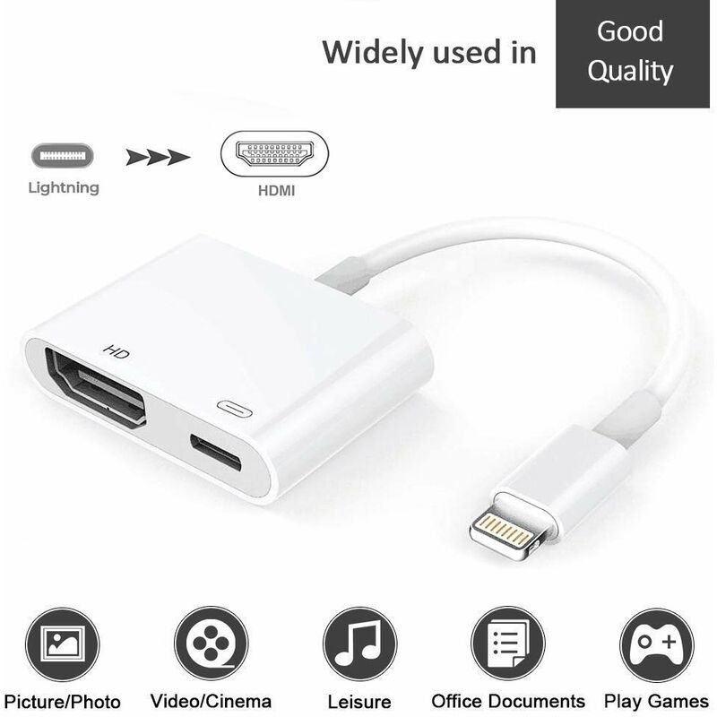 JUCONU Câble Adaptateur HDMI pour iPhone, 1080P HD Câble HDMI Moniteur de  Projecteur Converter Compatible avec iPhone/iPad/iPod(2m, Noir) :  : High-Tech