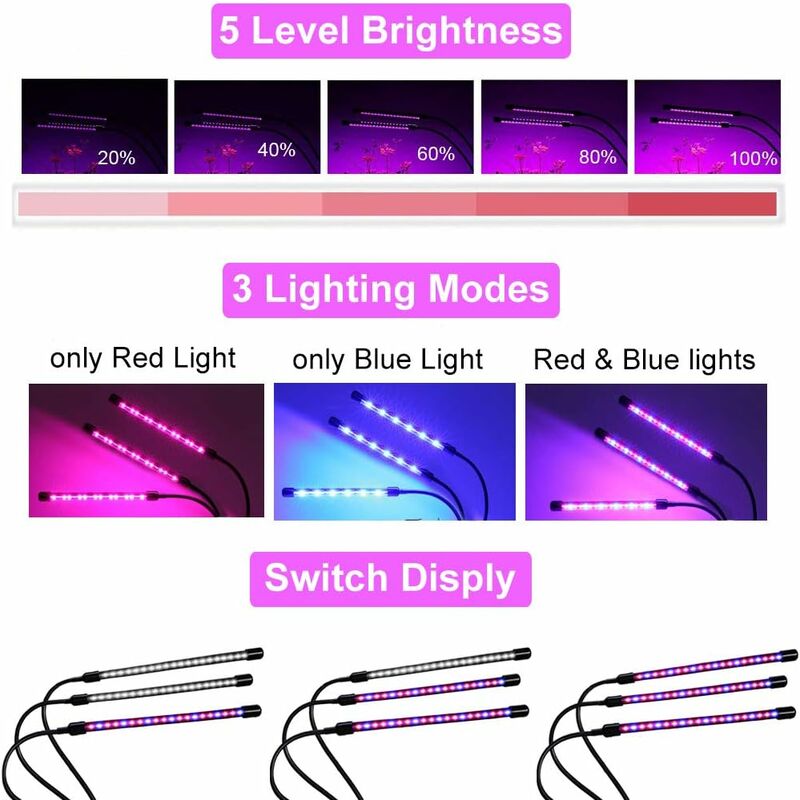 Randaco Lampe de Croissance,60 LED Spectre complet Réglable Lampe Horticole  Clipable Lampe de Plante avec