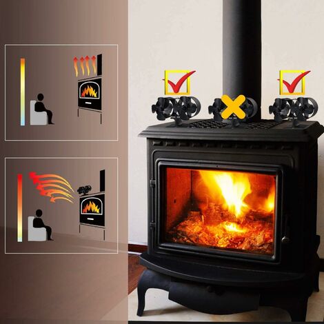 Ventilateur de poêle à chaleur à 4 pales, tuyau de cheminée suspendu,  brûleur de bûches de bois, écologique + thermomètre, Diffusion'air chaud