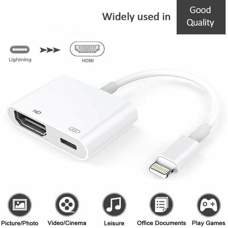 Câble HDMI pour iPhone iPad vers 1080P Numérique HDTV AV Moniteur Projecteur  Compatible avec iPhone XS/XS Max/X/8/8Plus/7/7 Plus/6/6 Plus/6S/6S  Plus/5/5C/5S/SE iPad - Câbles USB
