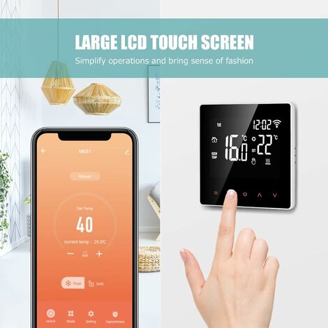 Thermostat WiFi, Thermostat pour Chauffage Au Sol électrique 16A, Alexa Google Home Tuya APP Compatible, Thermostat de Chauffage Programmable avec Grand écran LCD
