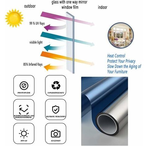 Film réfléchissant pour la fenêtre de miroir en argent auto-adhésif  différentes tailles Couleur : 50 cm