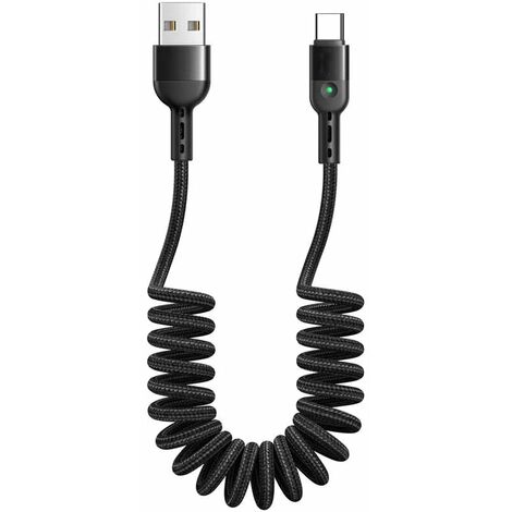 Câble de chargeur iPhone spiralé pour voiture (1,5 mètre), câble