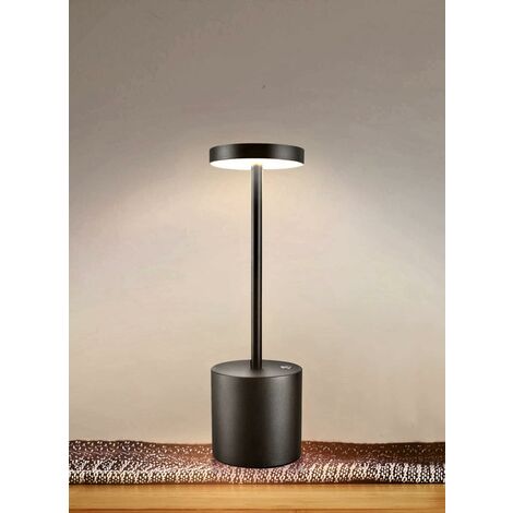 Lampe de table sans fil LED, petite lampe de bureau en métal rechargeable,  2 niveaux de gradation, hôtel moderne restaurant chambre à coucher