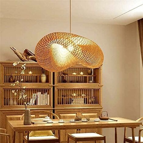 Rétro Lustres Lumière Naturelle De Bambou Et Plafonnier Rotin Vintage E27  Éclairage Plafond Tissées Main Pour Manger Chambre Salon Bar Café Pendentif