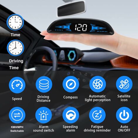 Compteur de vitesse de voiture Hud, Inclinomètre de véhicule, numérique Voiture  Hud Head Up Display Digital GPS Speedometer avec alarme de survitesse