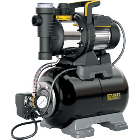 Stanley SXGP1300XFBE Pompe autoamorçante avec réservoir pour eaux claires (1 300 W, Débit max. 4 200 l/h, Hauteur d'élévation max. 50 m)