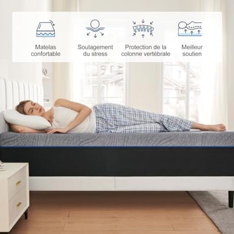 Molblly Matelas 140x190, Matelas en Mousse à mémoire de Forme, Épaisseur 22CM, Fermeté Moyenne, Confortable, Tissus Doux pour la Peau Anti-Allergique, Respirable et Extrêmement Durable