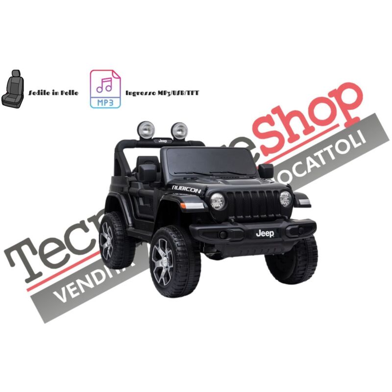 Auto Macchina Elettrica per Bambini JEEP FIAT Wrangler RUBICON 12V 2 Posti  con Mp3 - Sedile in Pelle - Nero