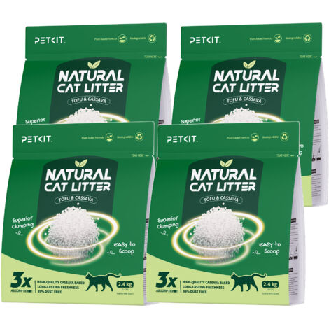 PETKIT Nouvelle litière végétale pour chats, Ingrédients Naturels, Agglutination Rapide,Réduction des Odeurs, Facile à Ramasser, Pas de Poussière 4x2,4kg (9,6kg)​