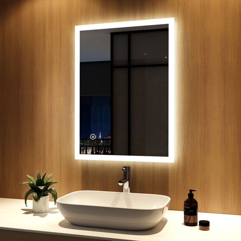 Meykoers Specchio da bagno LED con interruttore tattile, 80x60cm Specchio  bagno, 6500K Luce Bianco freddo