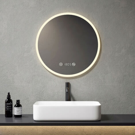 Specchio da bagno LED rotondo 60 cm, touch, dimmerabile, 3 colori di luce, funzione memoria, vetro HD, cornice nera, IP44 | Leroy Merlin