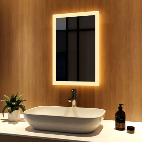 Meykoers Specchio bagno con luce, 80 x 60 cm Specchio da bagno con  Interruttore tattile + Antiappannamento + Bluetooth + Orologio, luce bianca  6500K