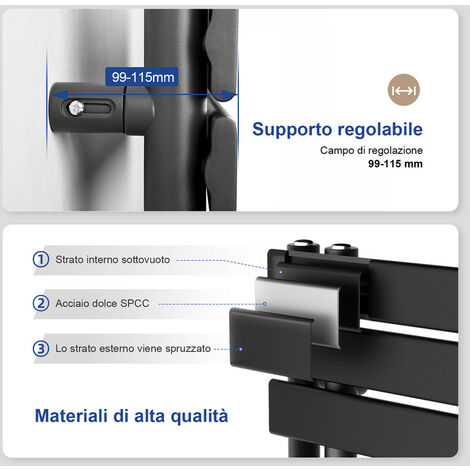 Meykoers Scaldasalviette elettrico Antracite 899 x 400 mm Asimmetrica Termoarredo 400W con termostato digitale - Installazione laterale sinistro
