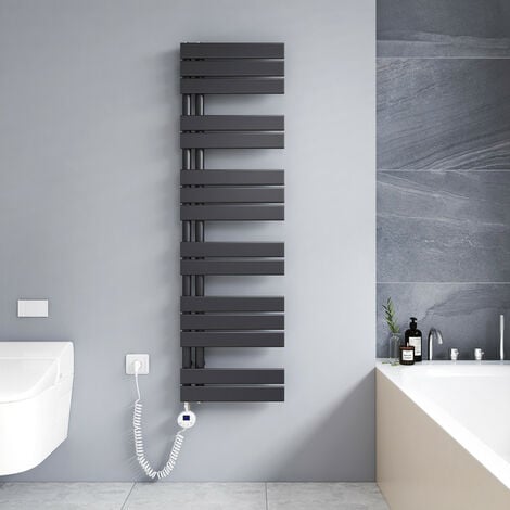 Meykoers Scaldasalviette elettrico Antracite 1385 x 400 mm Asimmetrica Termoarredo 600W con termostato digitale - Installazione laterale sinistro