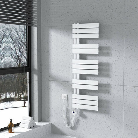 Meykoers Scaldasalviette elettrico asimmetrica 1176 x 400 mm bianco Termoarredo con termostato digitale 600W - Collega laterale sinistro