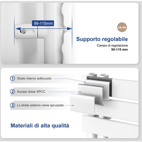 Meykoers Scaldasalviette elettrico asimmetrica 1176 x 400 mm bianco Termoarredo con termostato digitale 600W - Collega laterale sinistro