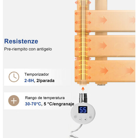 Meykoers Scaldasalviette elettrico asimmetrica 1176 x 400 mm bianco Termoarredo con termostato digitale 600W - Collega laterale sinistro