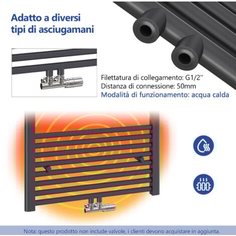 Meykoers Termoarredo Scaldasalviette Antracite 1600x500mm Verticale Scaldasalviette Radiatore Acqua Calda Connessione Centrale