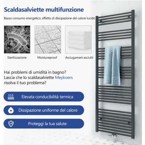 Meykoers Termoarredo Scaldasalviette Antracite 1600x500mm Verticale Scaldasalviette Radiatore Acqua Calda Connessione Centrale