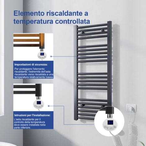 Meykoers Termoarredo Scaldasalviette elettrico Antracite 100x40cm con LCD resistenza digitale