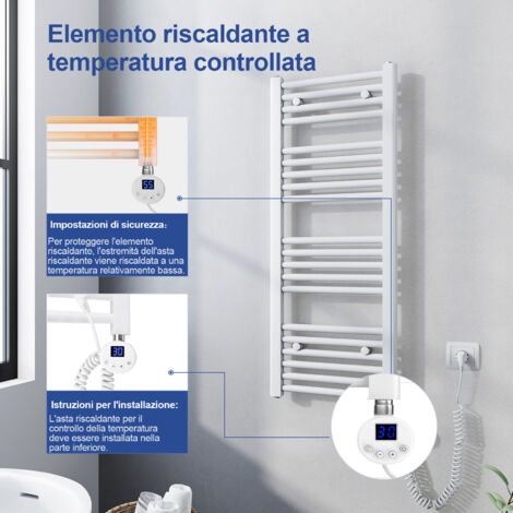 Meykoers Termoarredo elettrico Scaldasalviette Radiatore 120x40cm Bianco con LCD termostato digitale