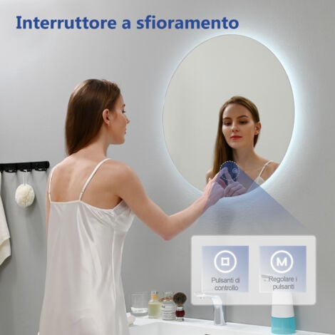 Meykoers Specchio luminosi da bagno rotondo con Interruttore Touch, 50 cm Specchio da bagno 3 di Luce colore , Dimmerabile