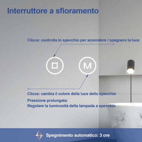 Meykoers Specchio luminosi da bagno rotondo con Interruttore Touch, 50 cm Specchio da bagno 3 di Luce colore , Dimmerabile