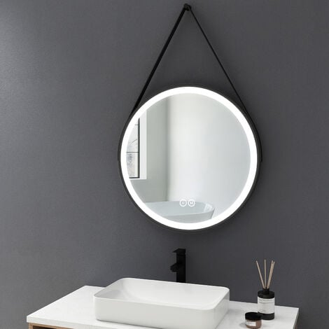 EMKE Specchio da bagno bordo acrilico, Diametro 60 cm, Interruttore touch  Antiappannamento dimmerabile, Luce variabile dimmerabile, Nero