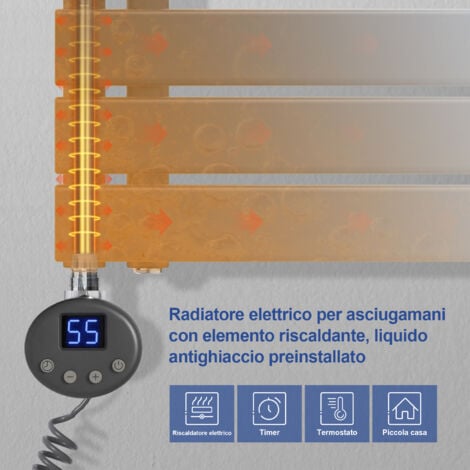 Meykoers Termoarredo elettrico Antracite 899 x 400 mm asimmetrica Scaldasalviette con termostato digitale - Collega laterale sinistro