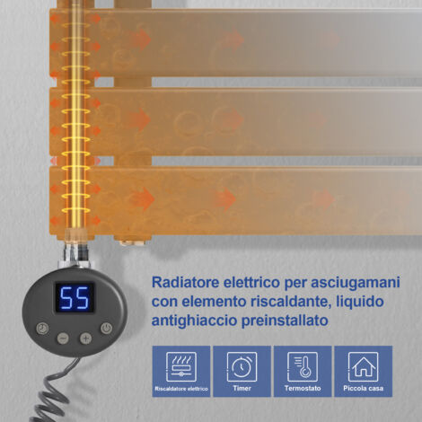 Meykoers Termoarredo elettrico Antracite 1176 x 400 mm asimmetrica Scaldasalviette con termostato digitale - Collega laterale sinistro