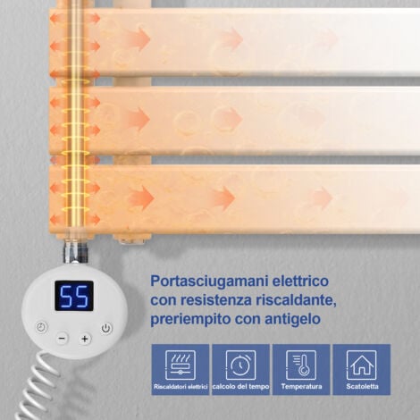 Meykoers Termoarredo elettrico 899 x 400 mm asimmetrica bianco Scaldasalviette elettrico - Installazione laterale sinistro - con termostato digitale